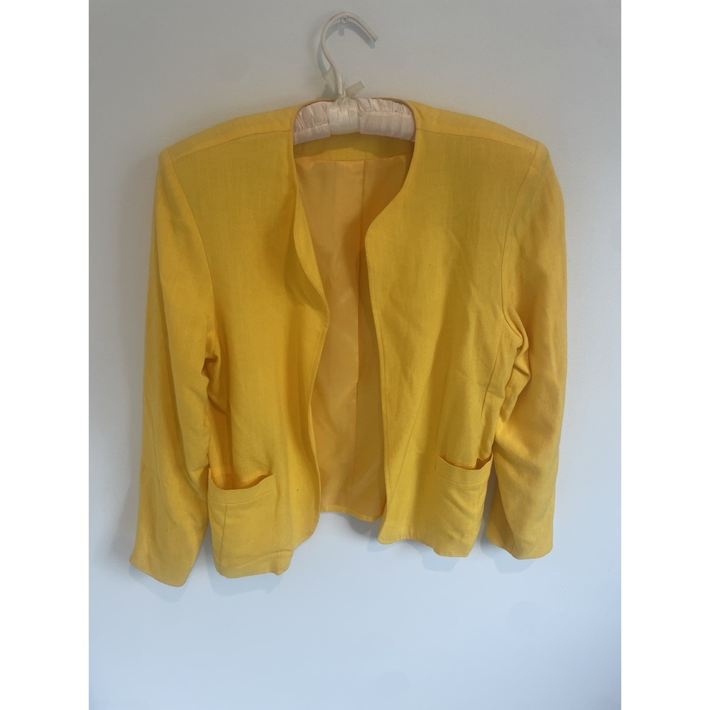 Vintage Willow Ridge Open Front Blazer Yellow Shoulder Pads Lined 1980s Size 8‎